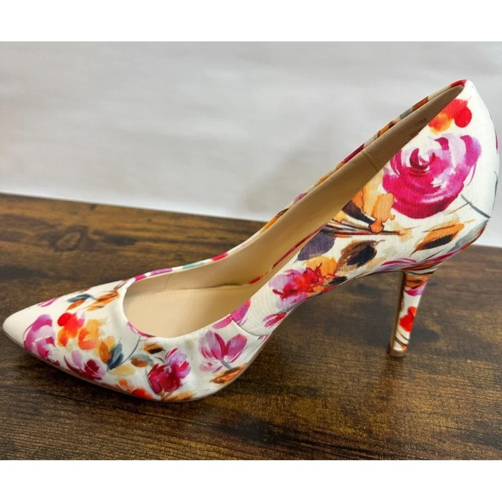 Nine West Flax Floral Pointed Toe Pumps Off White Textile Heels Womens 11 M - Picture 4 of 13